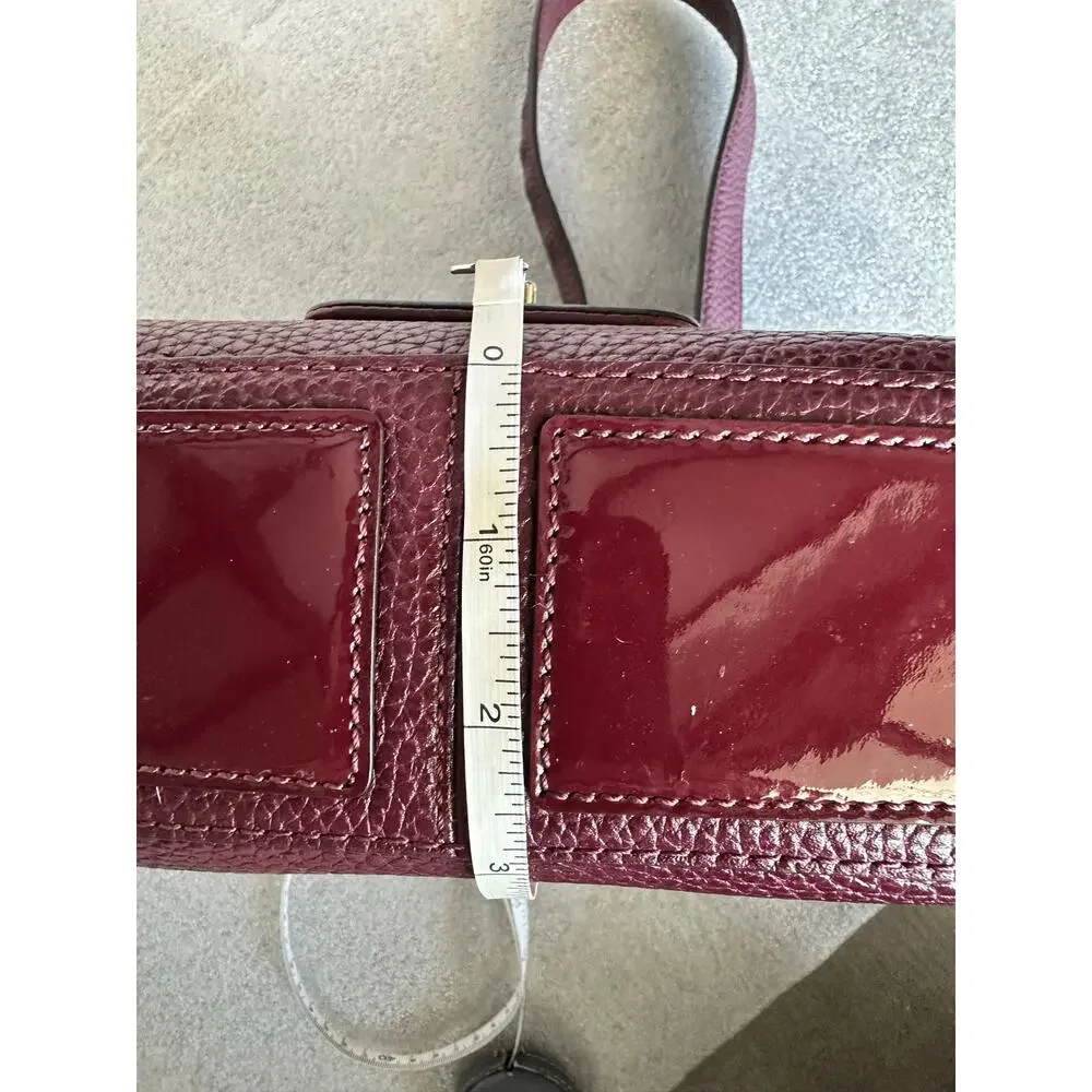 Michael Kors Lila Large Shoulder Flap Bag Burgundy Pebbled Leather Patent Stripe